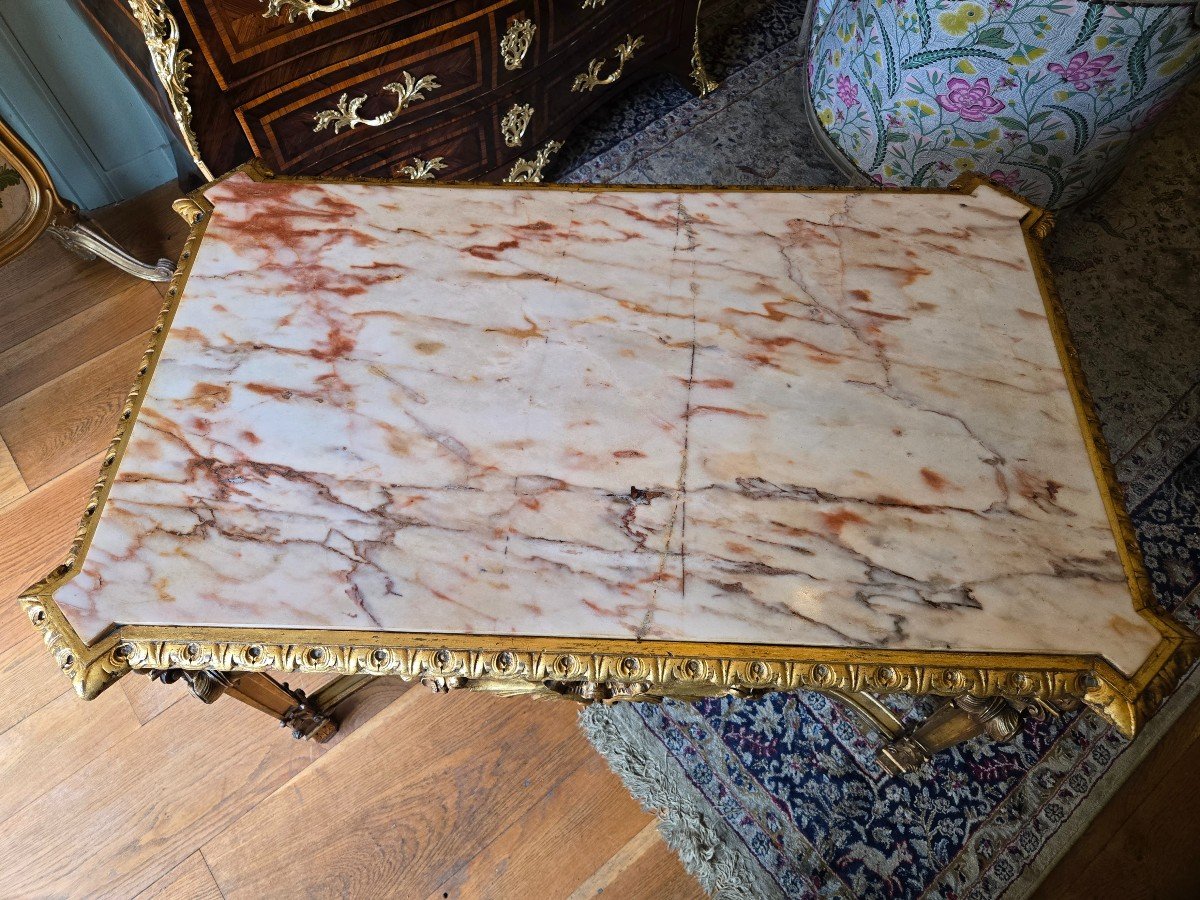 Louis XIV Style Center Table In Gilded Wood, 19th Century. -photo-8