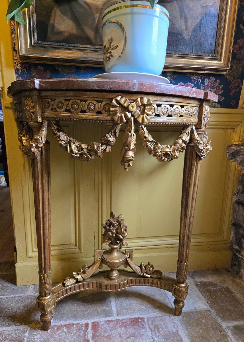 Louis XVI Period Console Table In Carved And Gilded Wood.-photo-2