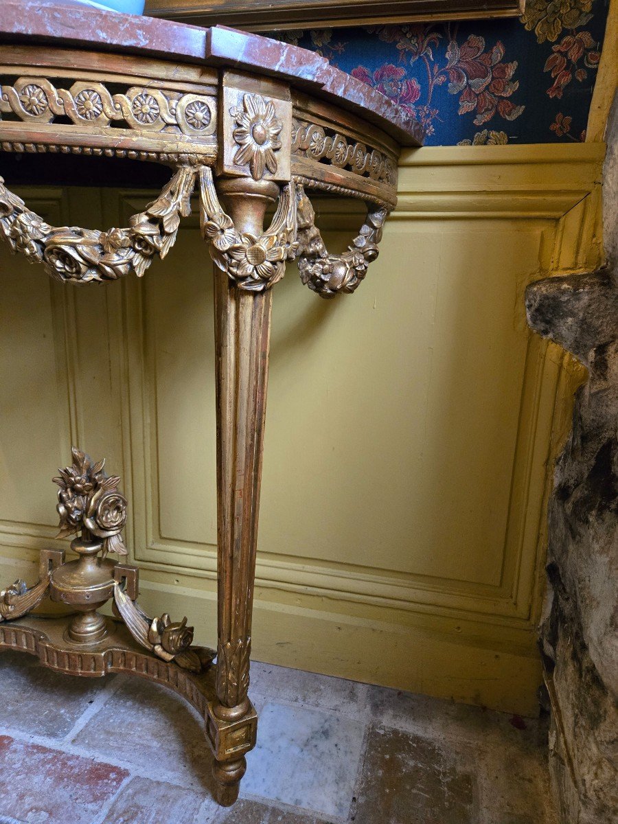 Louis XVI Period Console Table In Carved And Gilded Wood.-photo-4