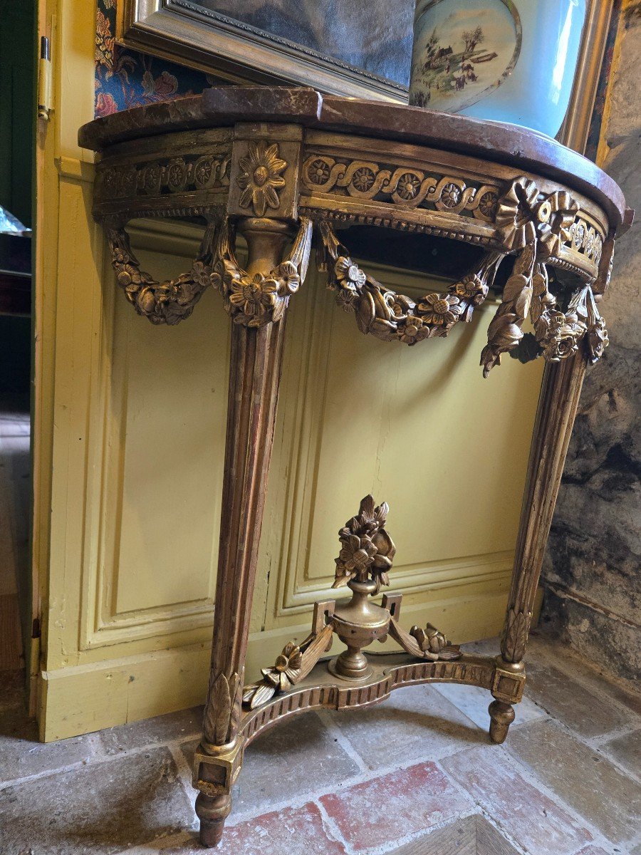 Louis XVI Period Console Table In Carved And Gilded Wood.-photo-1