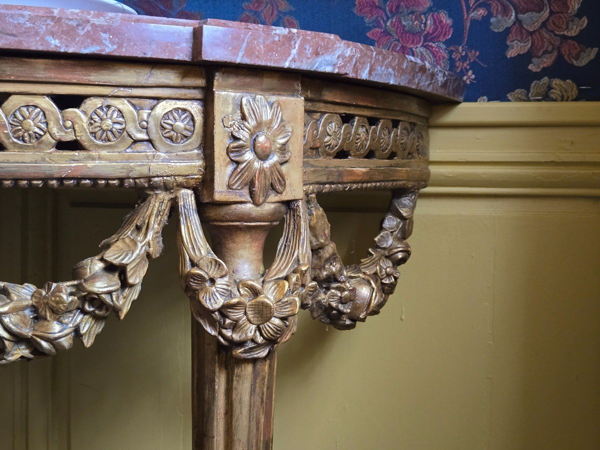 Louis XVI Period Console Table In Carved And Gilded Wood.-photo-3