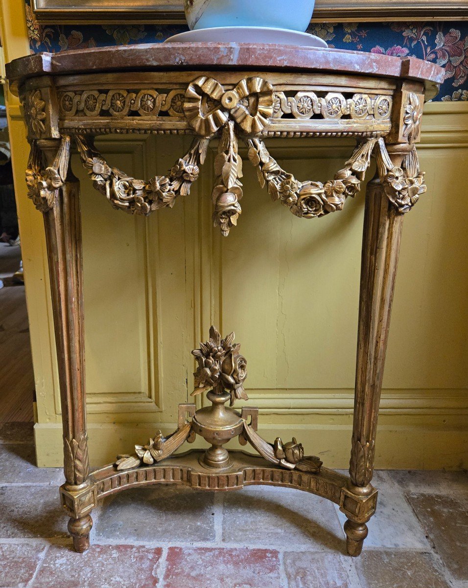 Louis XVI Period Console Table In Carved And Gilded Wood.