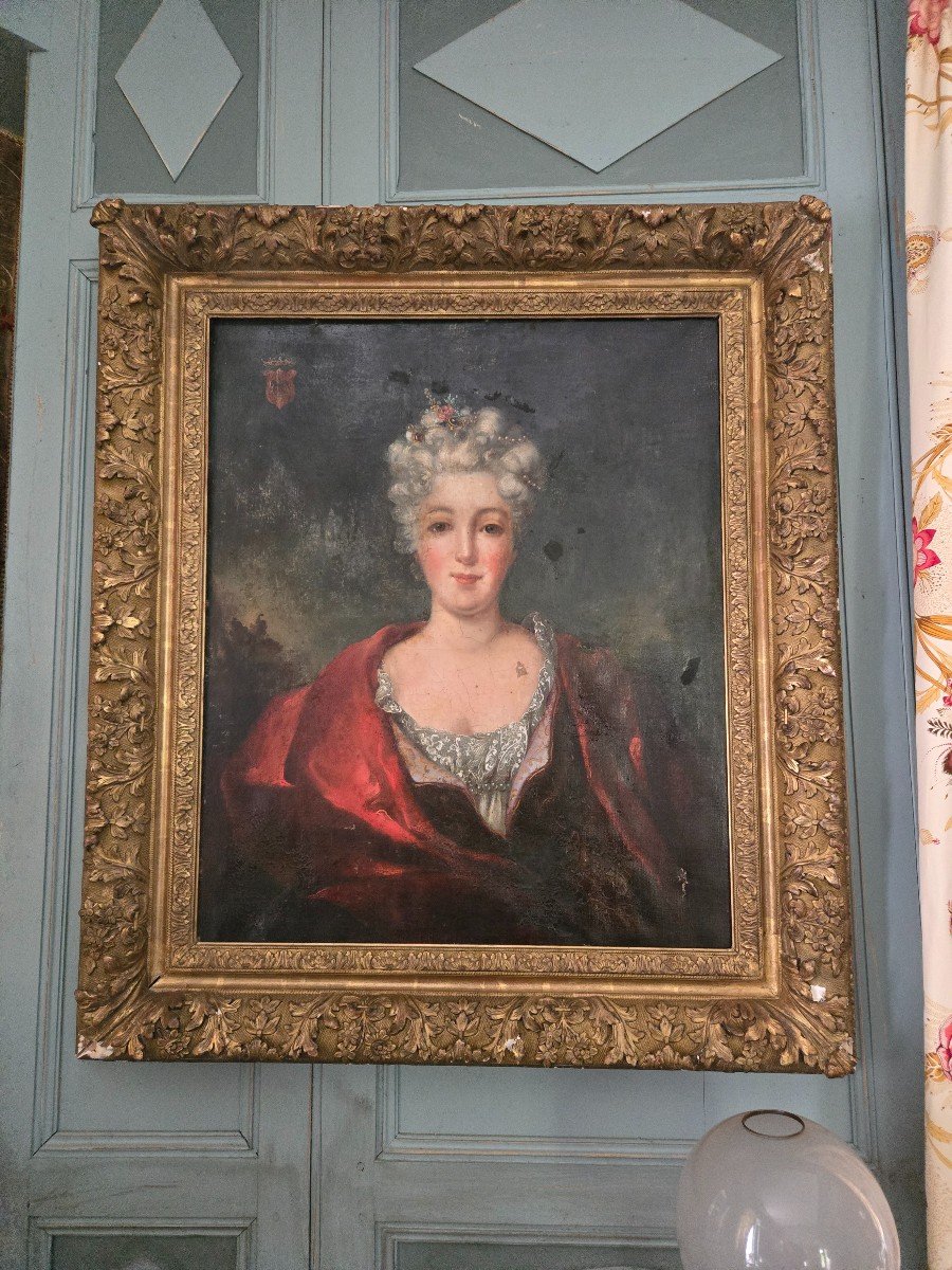 Portrait Armoirié, Famille Imperiali. Femme Du XVIII ème.