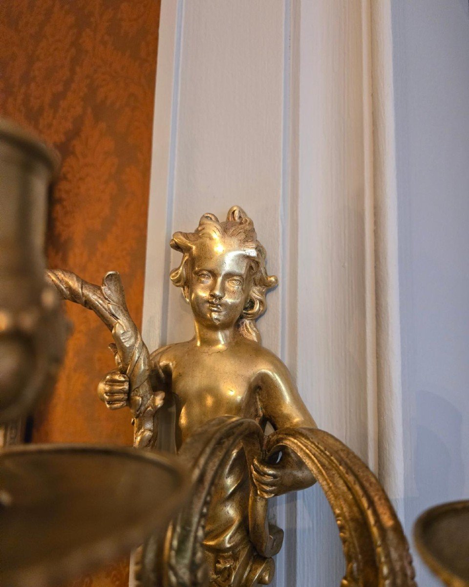 Pair Of Bronze Light Arms With Female Terms, Regency Style.-photo-4