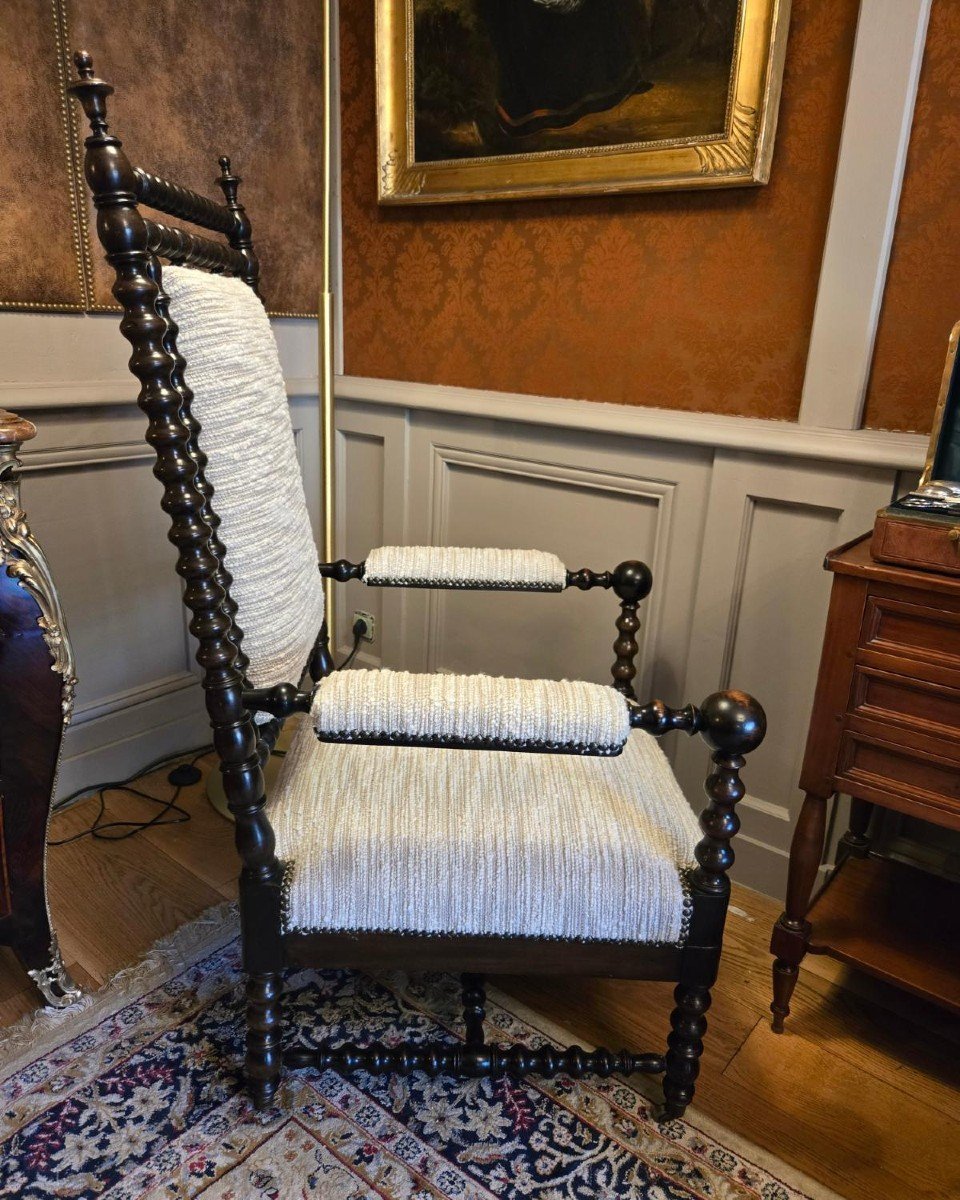 Gothic Armchair With Pearl Columns Circa 1840 Turned Maple Armchair.-photo-4