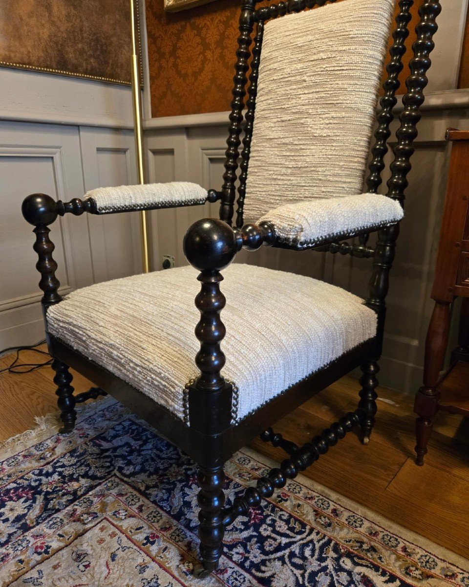 Gothic Armchair With Pearl Columns Circa 1840 Turned Maple Armchair.-photo-3