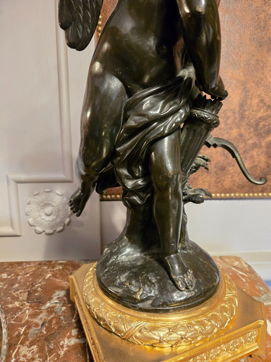 Eros d'Après J-b Pigalle, Sculpture En Bronze Du XIXème Siècle.-photo-3