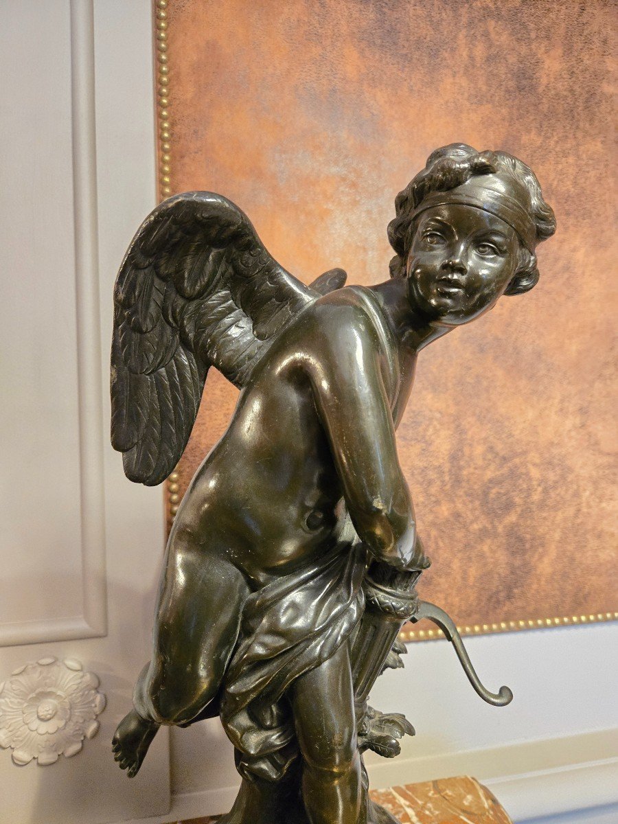 Eros d'Après J-b Pigalle, Sculpture En Bronze Du XIXème Siècle.-photo-4