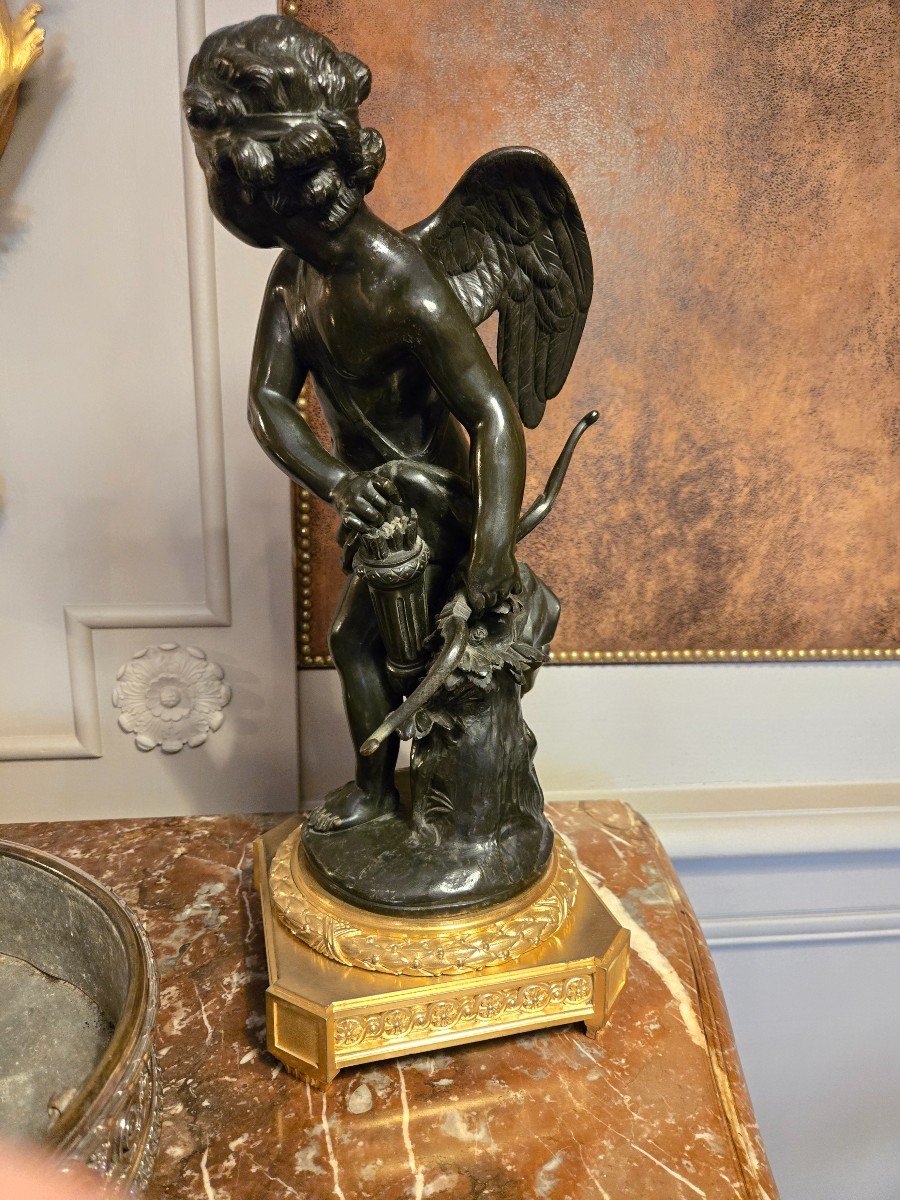 Eros d'Après J-b Pigalle, Sculpture En Bronze Du XIXème Siècle.-photo-1