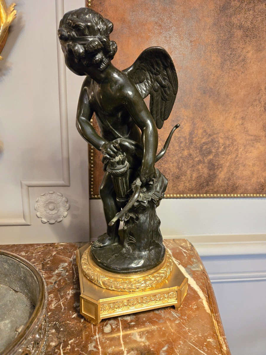 Eros d'Après J-b Pigalle, Sculpture En Bronze Du XIXème Siècle.-photo-2