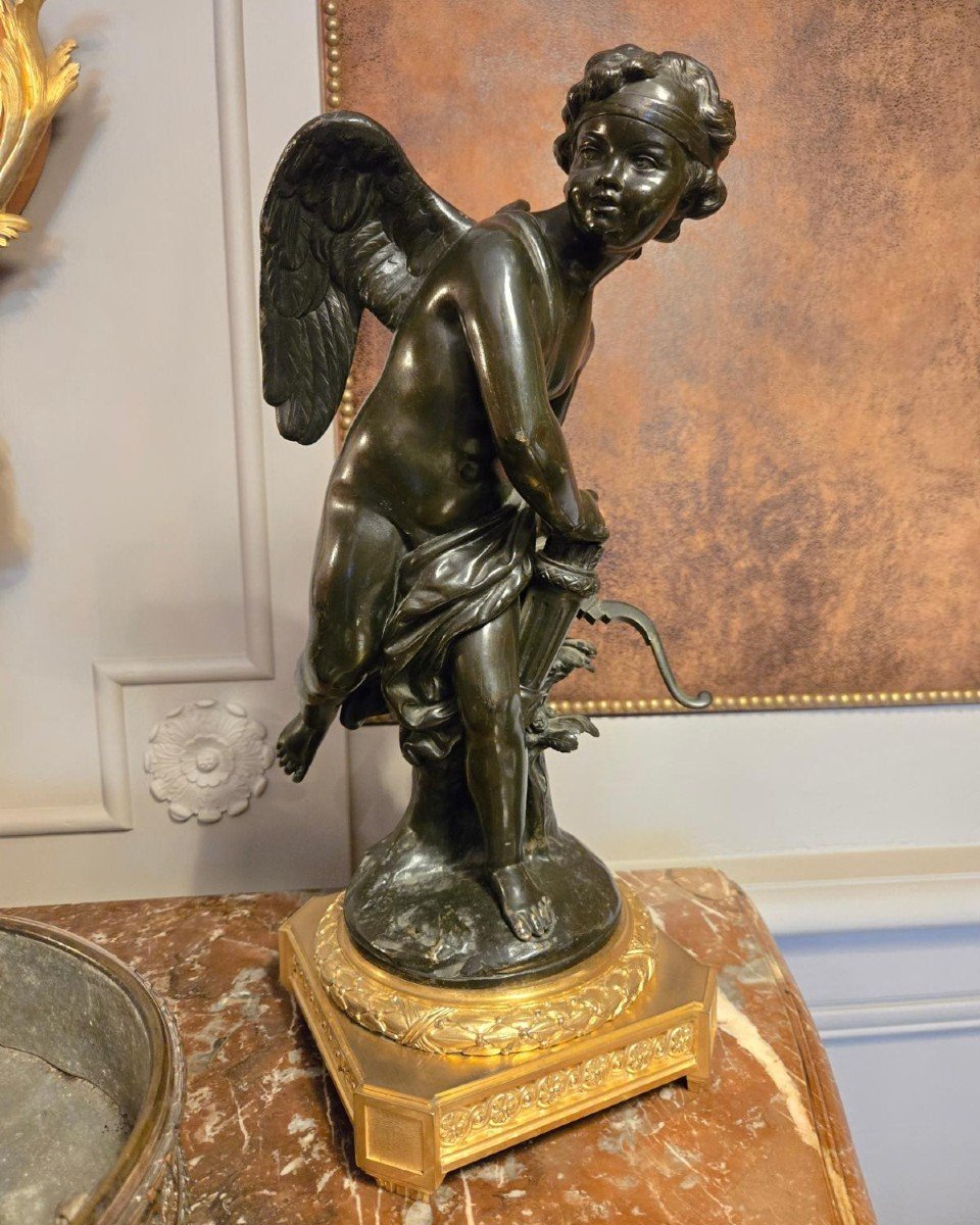 Eros d'Après J-b Pigalle, Sculpture En Bronze Du XIXème Siècle.