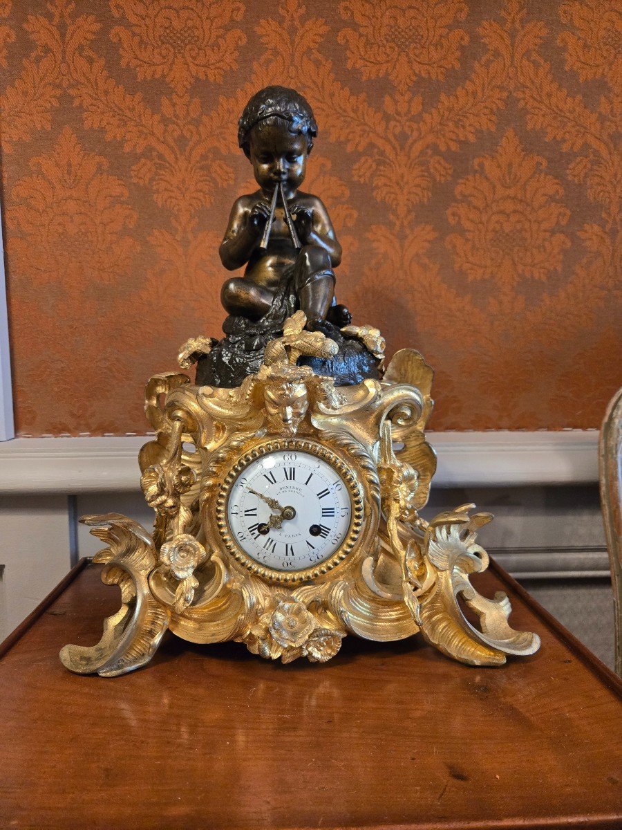 Jf Denière And H. Pons 1827, Clock With Young Bacchus Playing The Aulos.