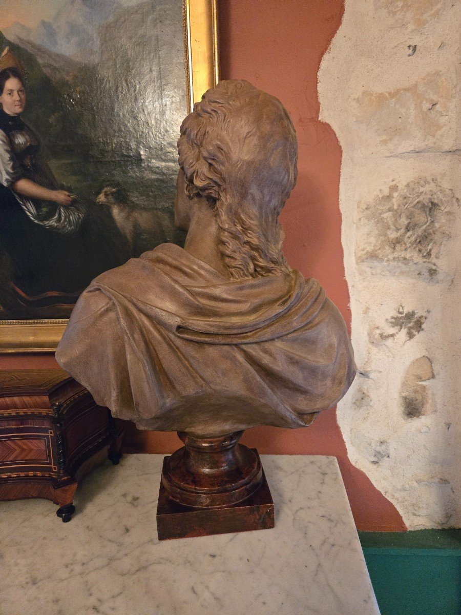 After Ja Houdon, Bust Of Antoine Barnave In Patinated Plaster, Late 19th Century-photo-3