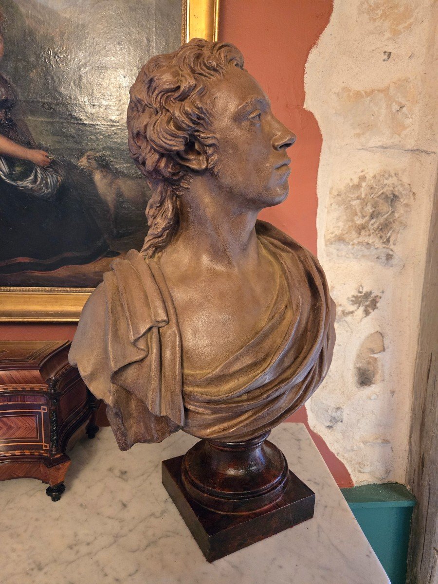 After Ja Houdon, Bust Of Antoine Barnave In Patinated Plaster, Late 19th Century-photo-5