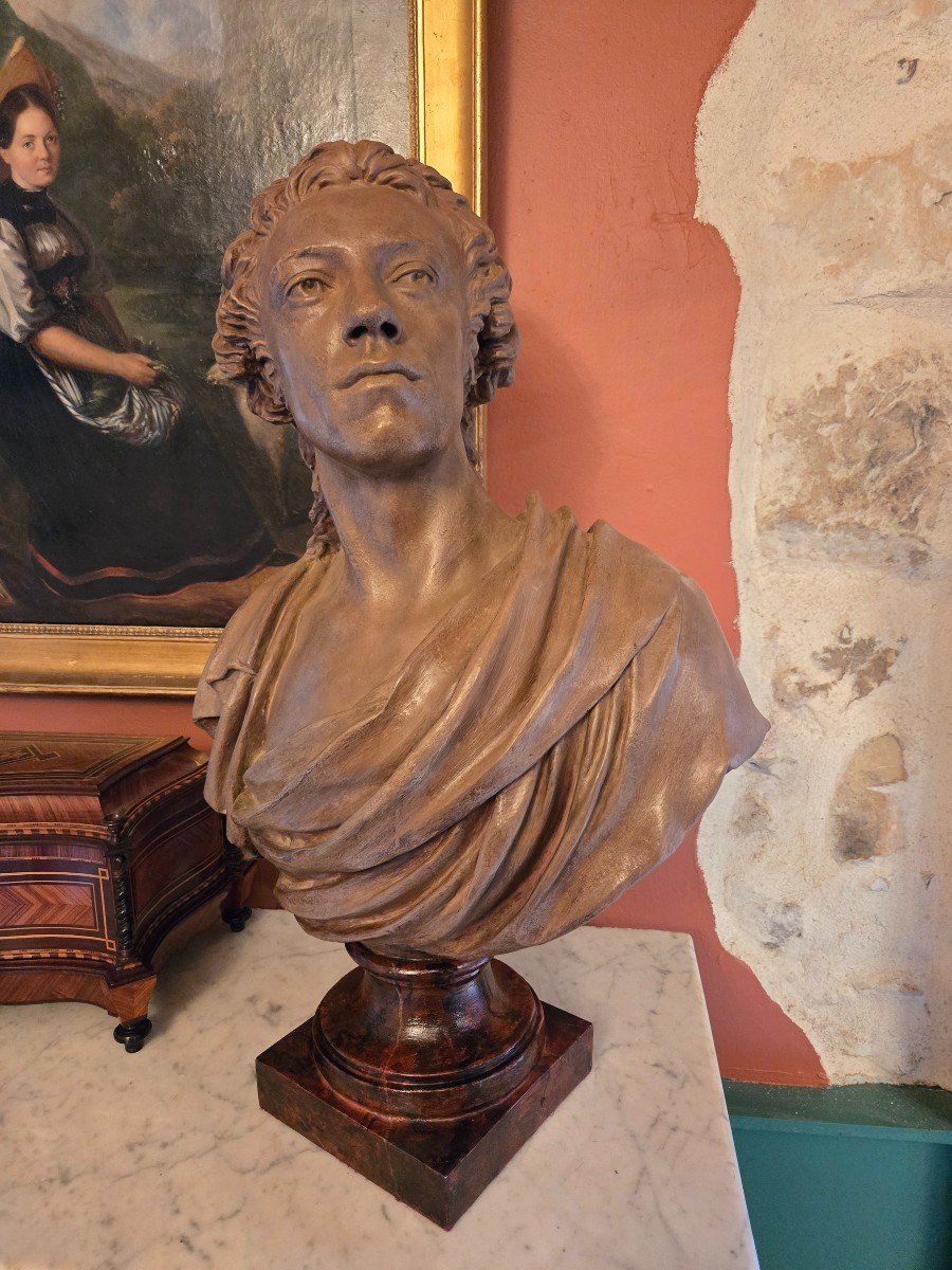 After Ja Houdon, Bust Of Antoine Barnave In Patinated Plaster, Late 19th Century-photo-6