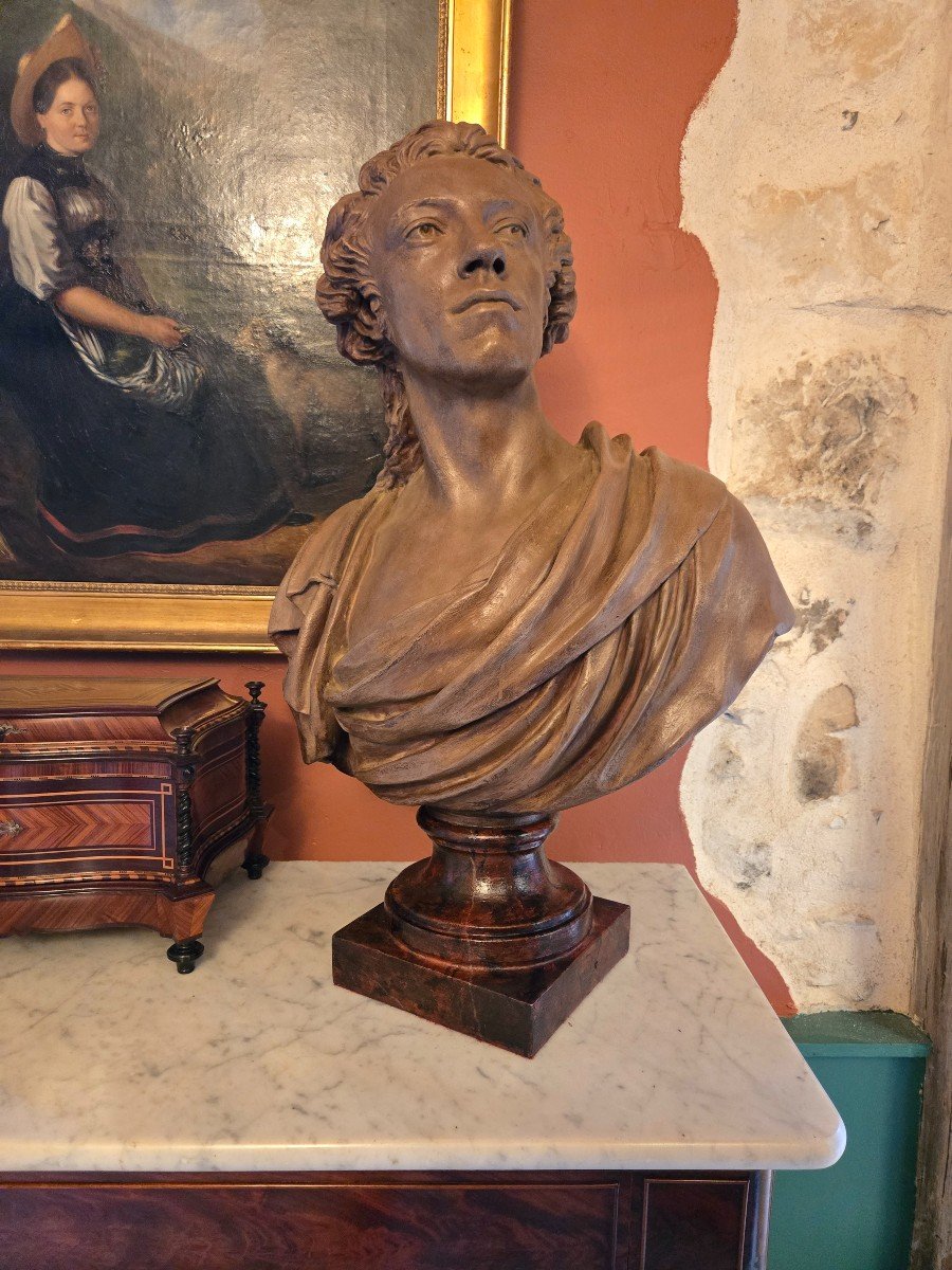 After Ja Houdon, Bust Of Antoine Barnave In Patinated Plaster, Late 19th Century-photo-8