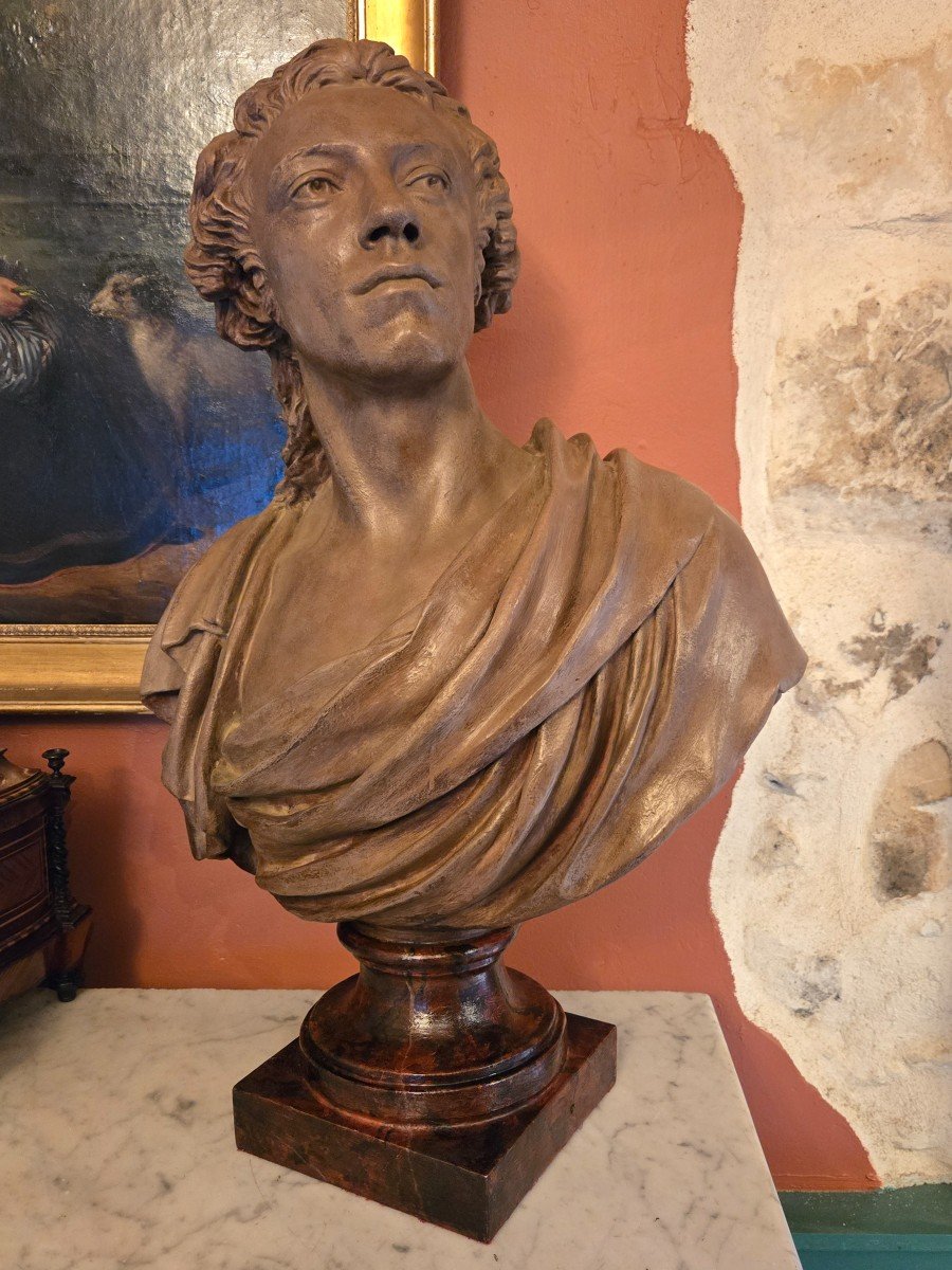 After Ja Houdon, Bust Of Antoine Barnave In Patinated Plaster, Late 19th Century