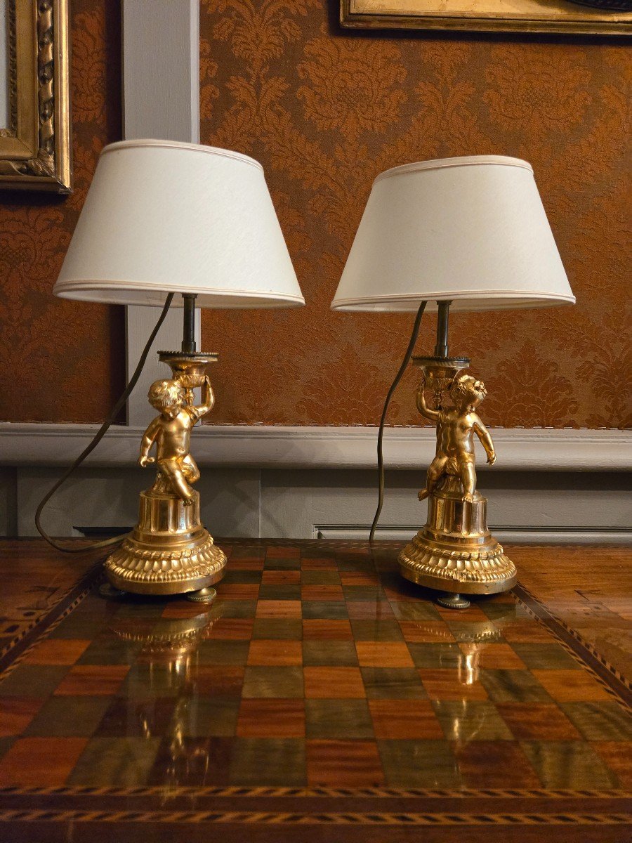 Pair Of Louis XVI Style Gilt Bronze Children's Lamps.  -photo-4