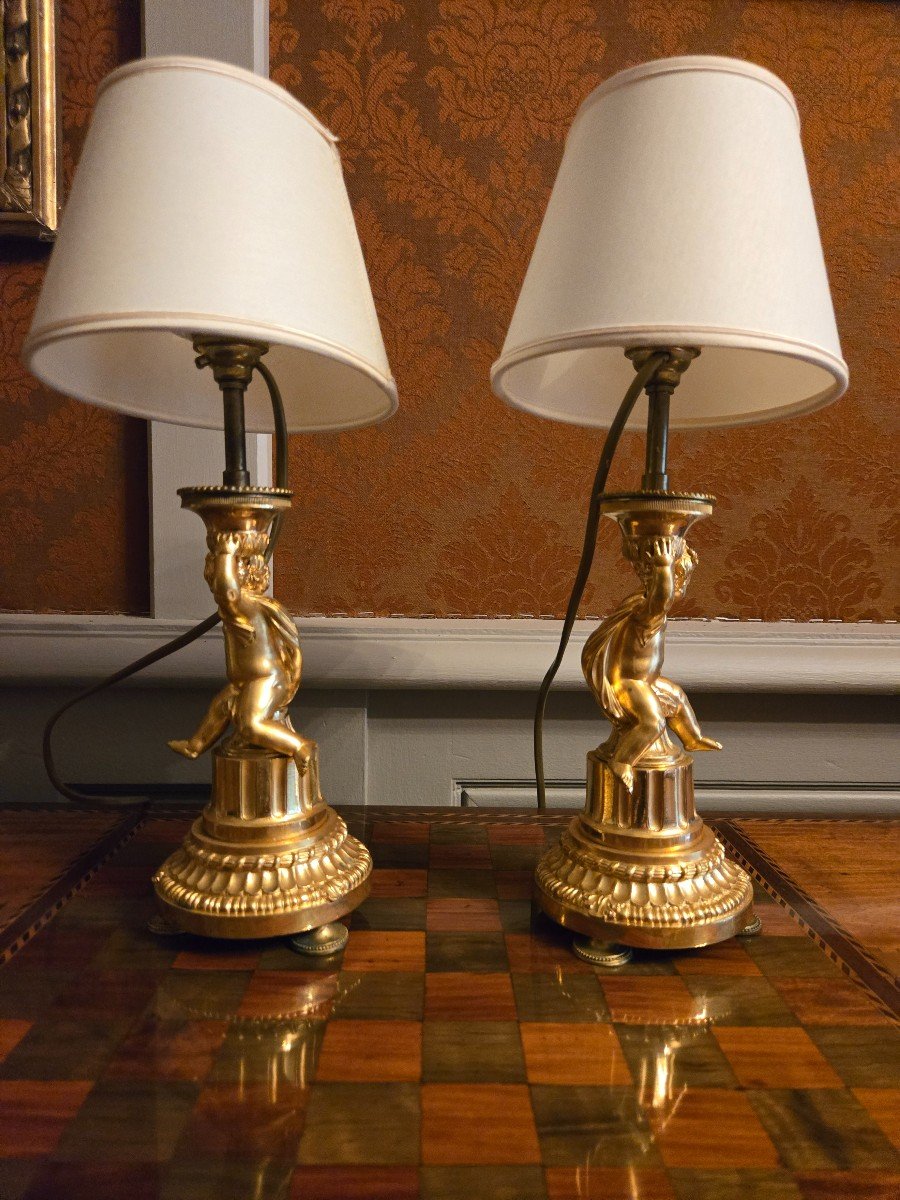 Pair Of Louis XVI Style Gilt Bronze Children's Lamps.  -photo-5