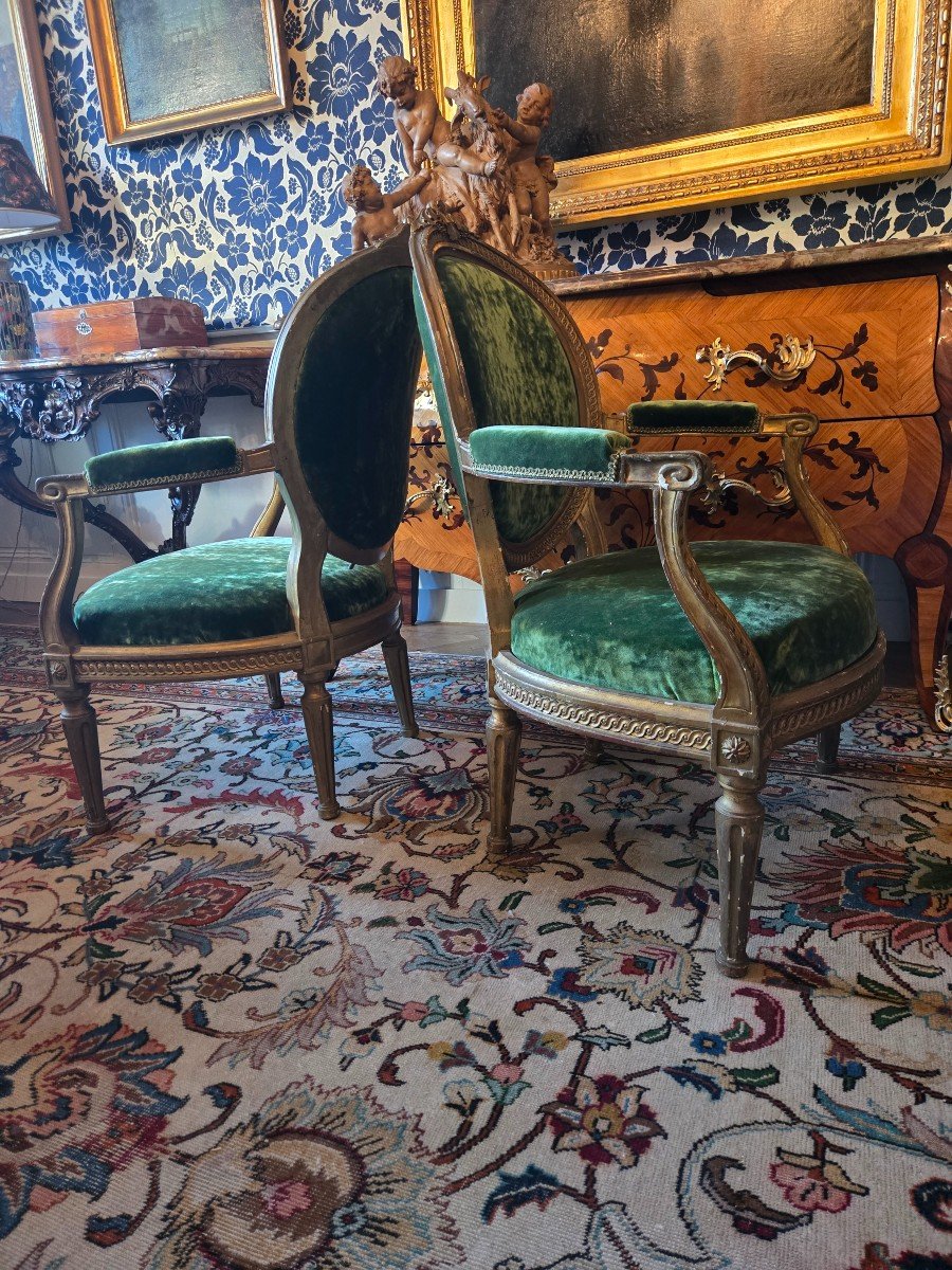 Paire De Fauteuils à Châssis d'Epoque Louis XVI, Travail Parisien.-photo-2