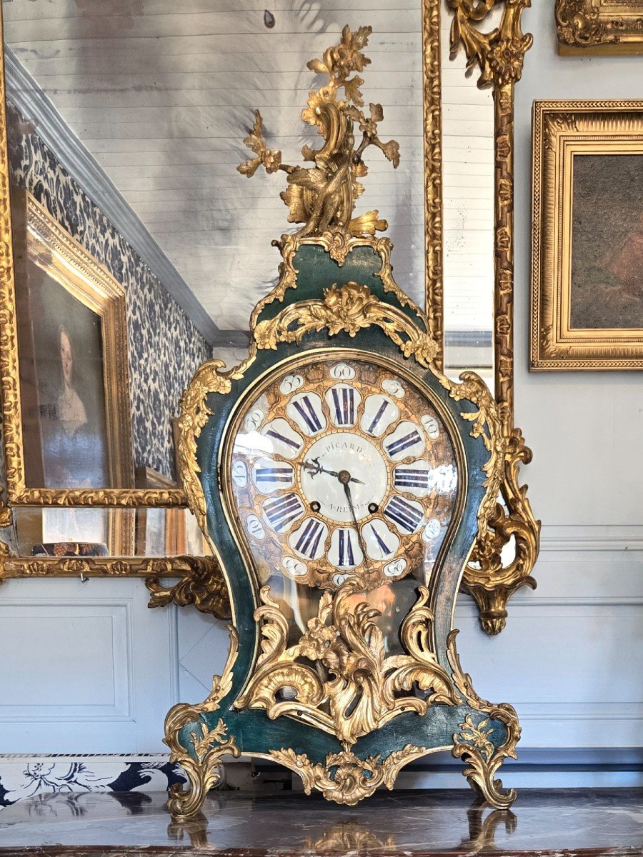 Important Louis XV Period Cartel In Lacquer And Gilded Bronzes.