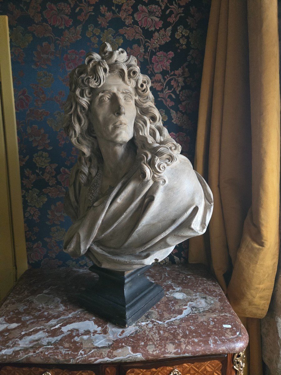 P.mignard After Desjardins, Patinated Plaster Bust From The Louvre, Late 19th Century.-photo-3