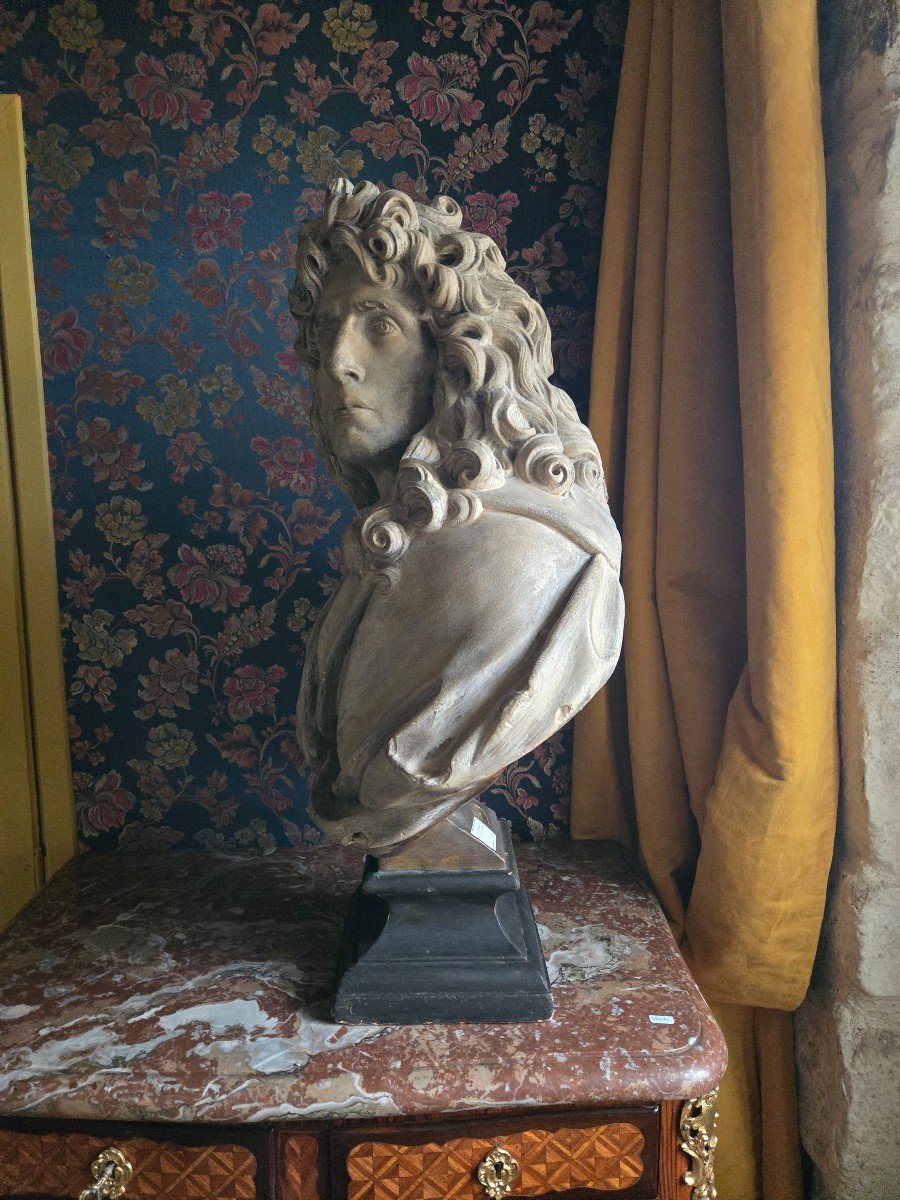 P.mignard After Desjardins, Patinated Plaster Bust From The Louvre, Late 19th Century.-photo-3