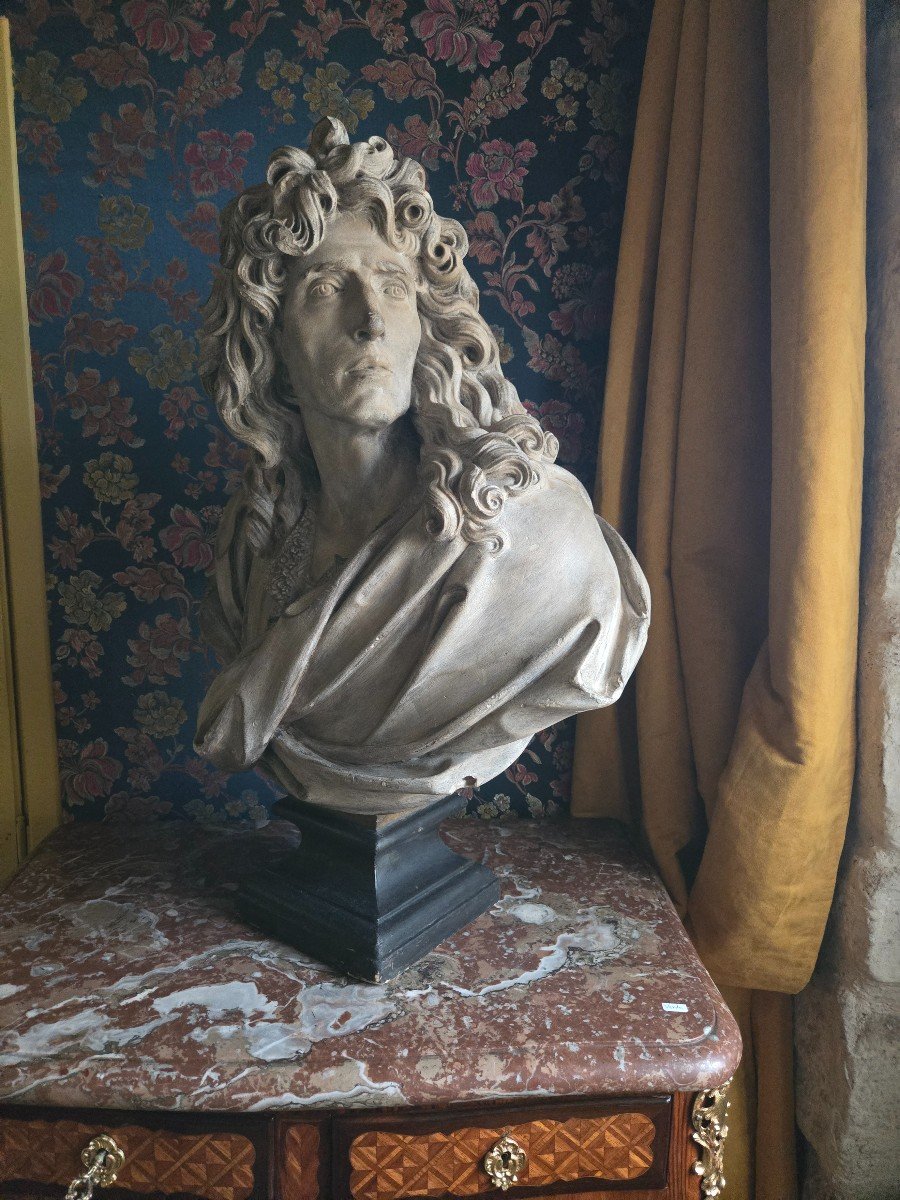 P.mignard After Desjardins, Patinated Plaster Bust From The Louvre, Late 19th Century.-photo-4