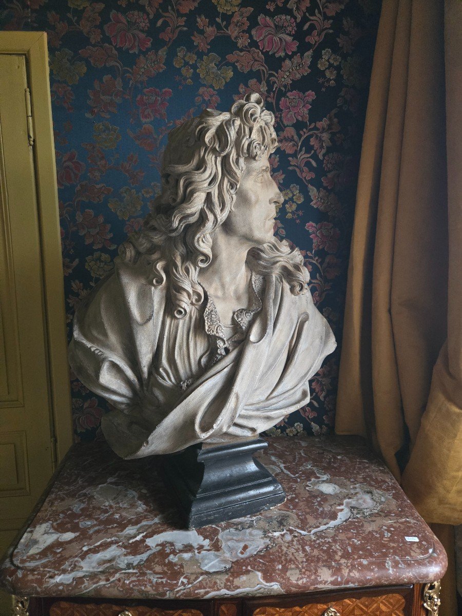 P.mignard After Desjardins, Patinated Plaster Bust From The Louvre, Late 19th Century.-photo-5