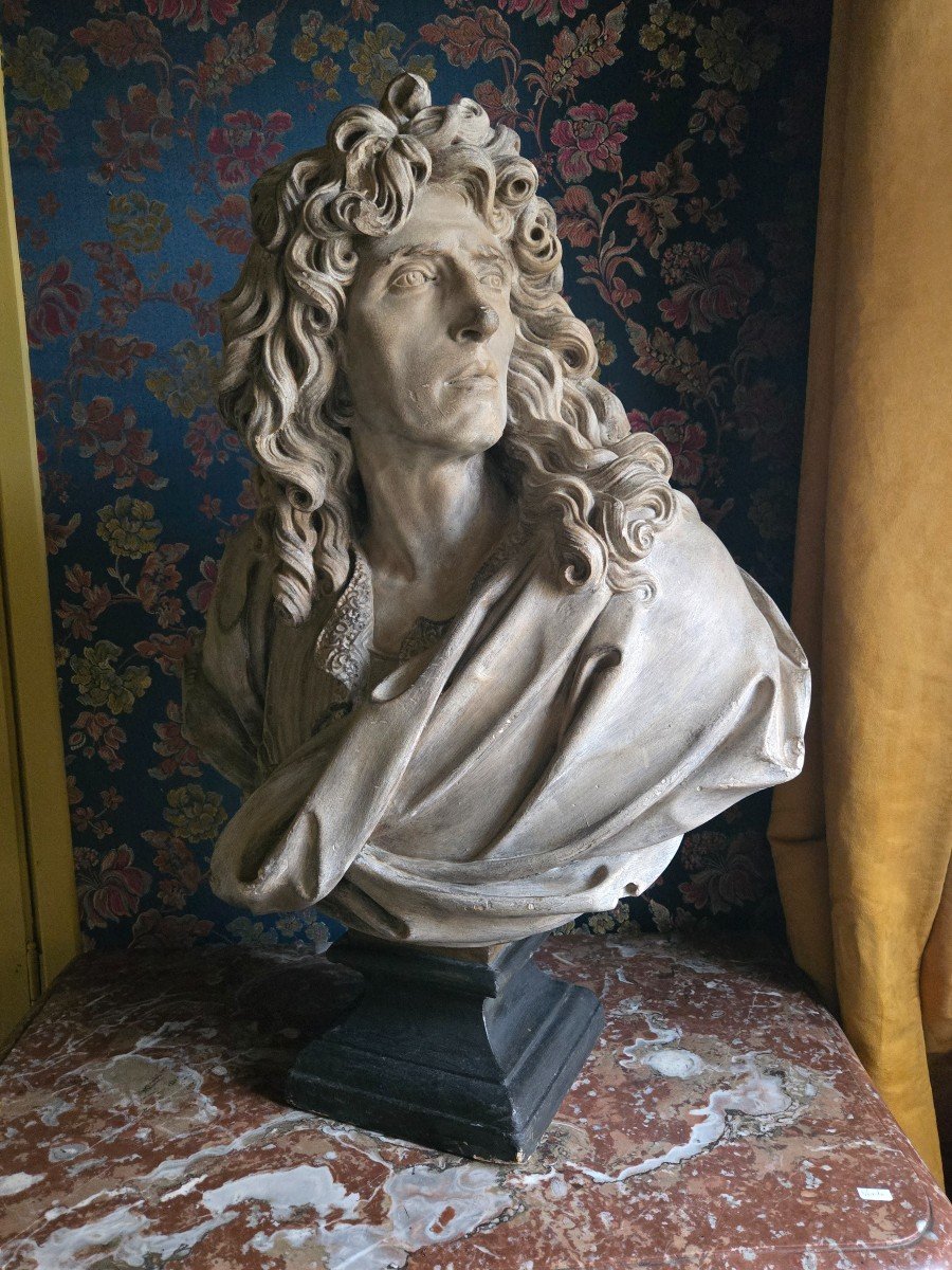 P.mignard After Desjardins, Patinated Plaster Bust From The Louvre, Late 19th Century.