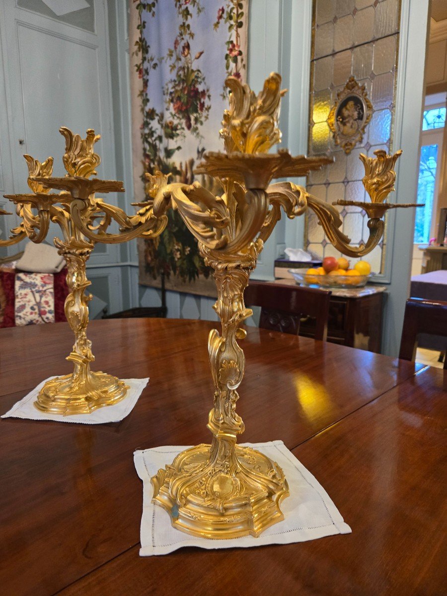 Pair Of Gilt Bronze Candelabra, In The Manner Of Ja Meissonnier -photo-1