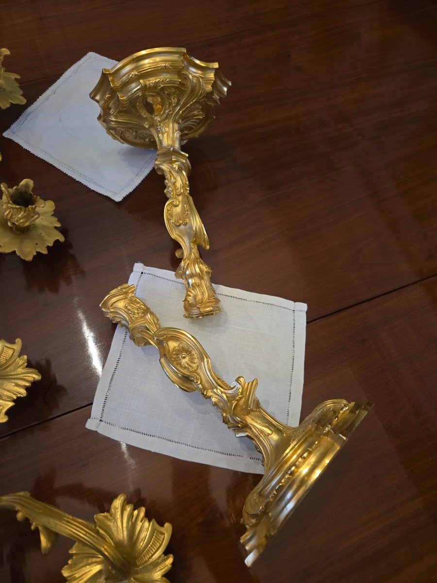 Pair Of Gilt Bronze Candelabra, In The Manner Of Ja Meissonnier -photo-7