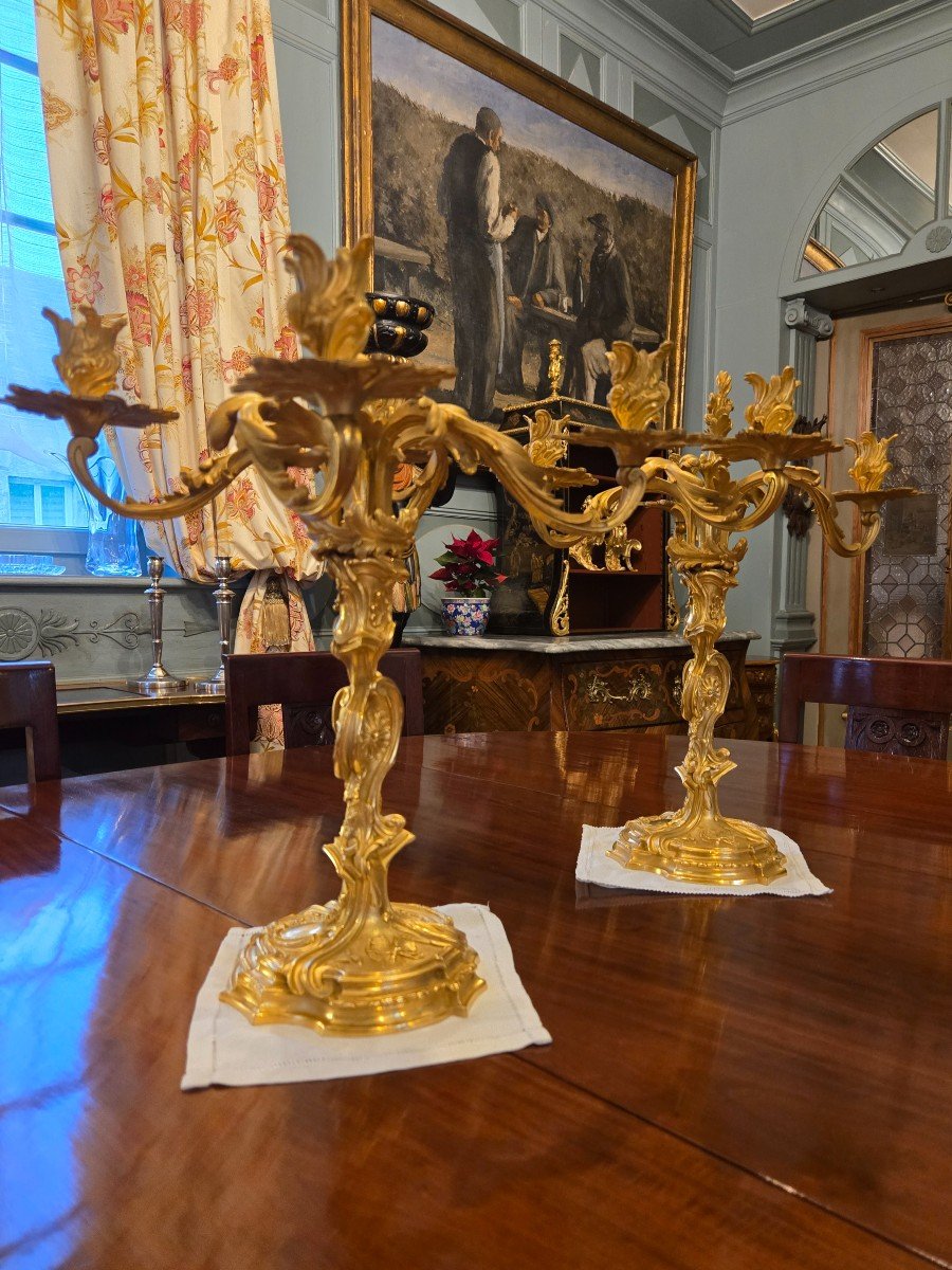 Pair Of Gilt Bronze Candelabra, In The Manner Of Ja Meissonnier 