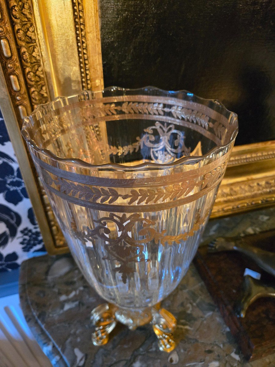 Important Vase In Gilt Bronze And Crystal.-photo-3