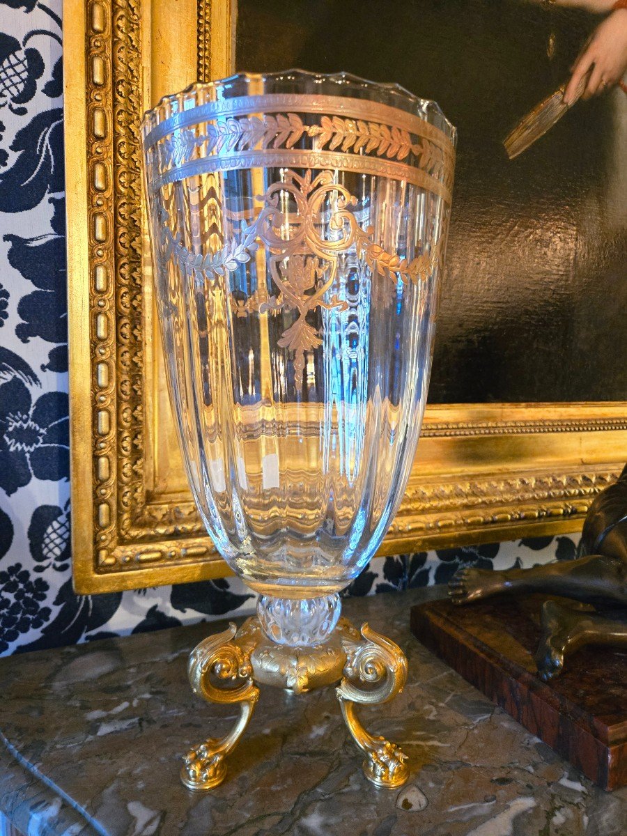 Important Vase In Gilt Bronze And Crystal.-photo-3