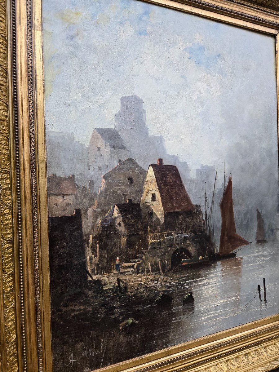 Grande Huile Sur Toile De L’artiste Albert Nolet, XIXème-photo-3