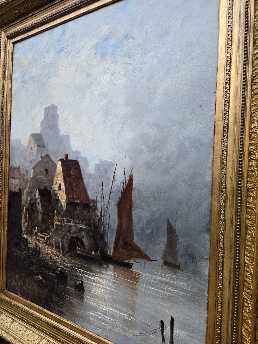 Grande Huile Sur Toile De L’artiste Albert Nolet, XIXème-photo-4