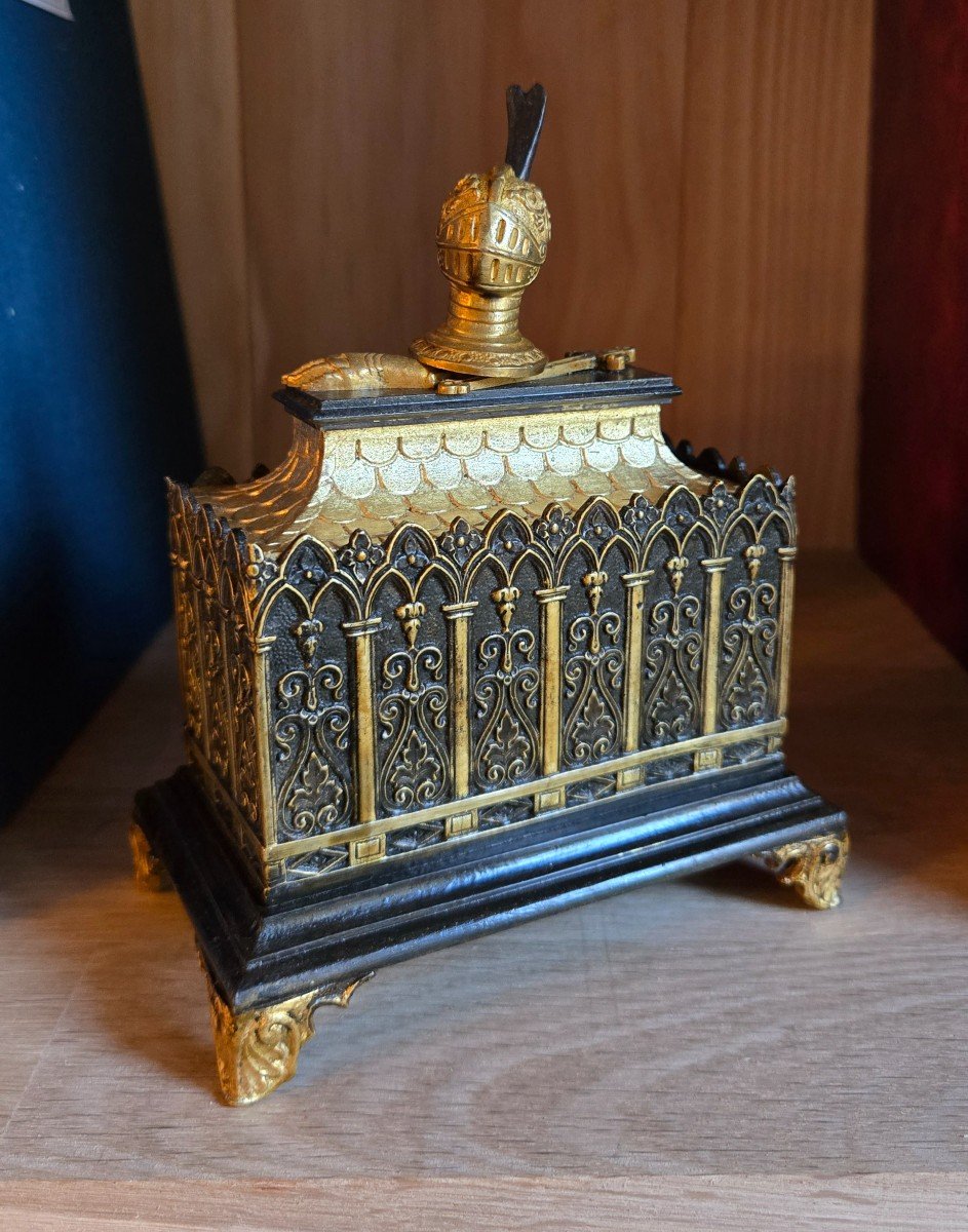 Neo-gothic Troubadour Style Inkwell, Restoration Period.