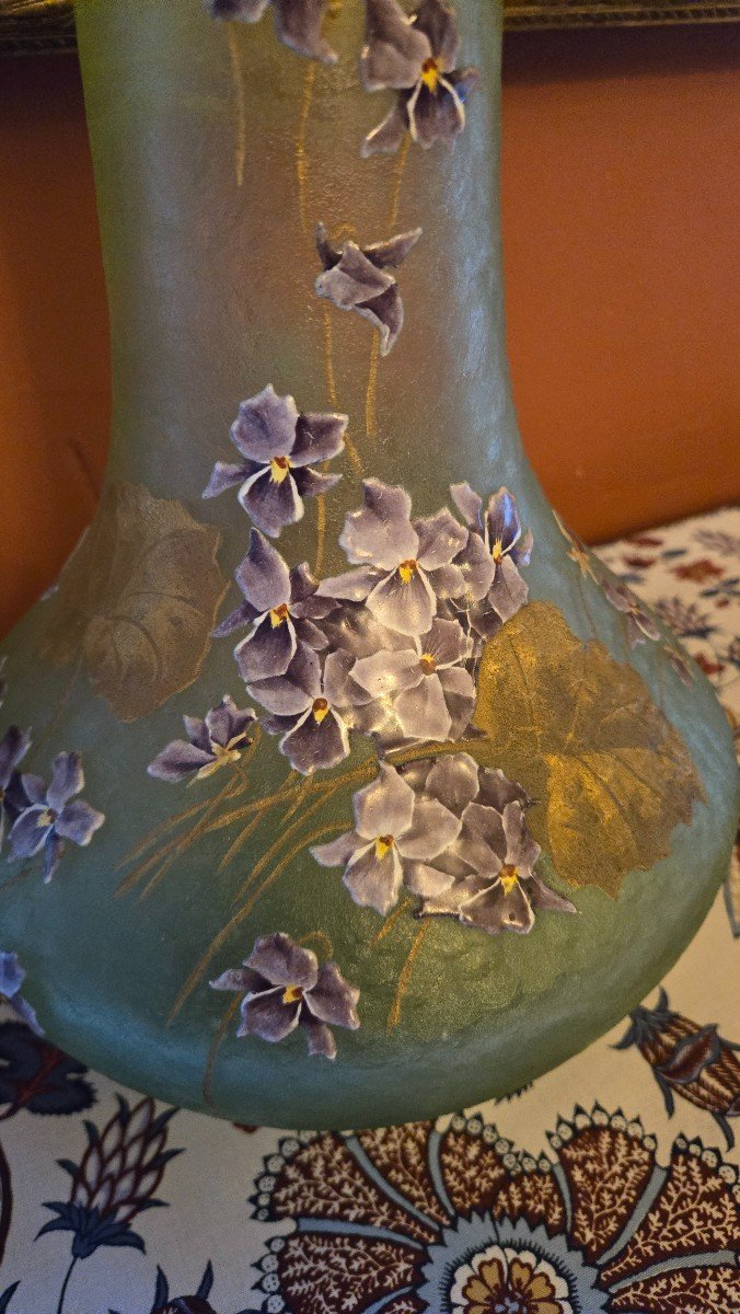 Montjoye (françois Théodore Legras), “violet” Vase, Nile Green. -photo-1