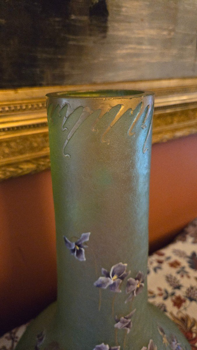 Montjoye (françois Théodore Legras), “violet” Vase, Nile Green. -photo-2