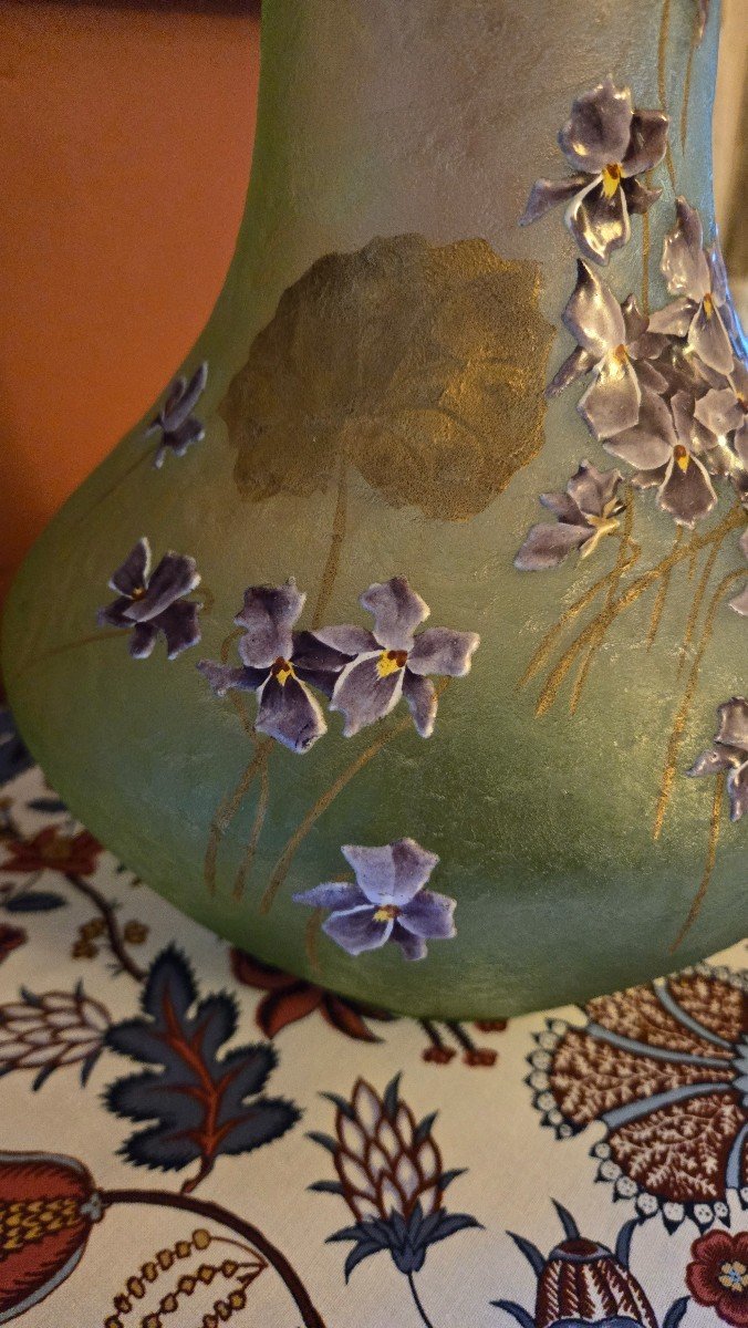 Montjoye (françois Théodore Legras), “violet” Vase, Nile Green. -photo-3