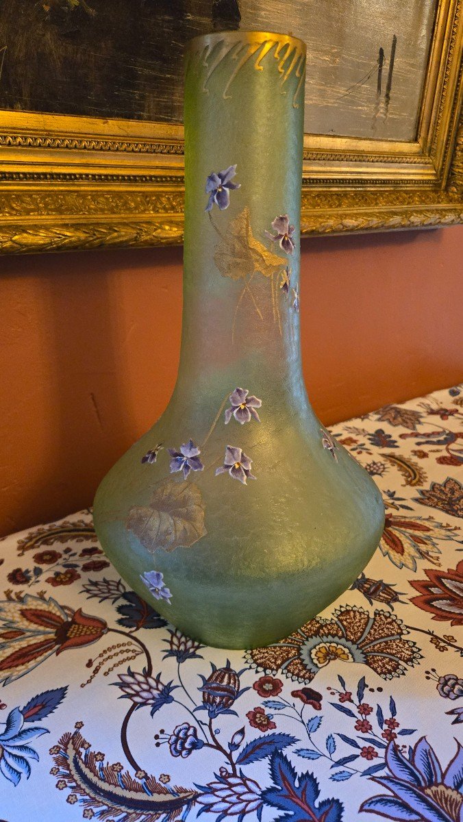 Montjoye (françois Théodore Legras), “violet” Vase, Nile Green. -photo-4