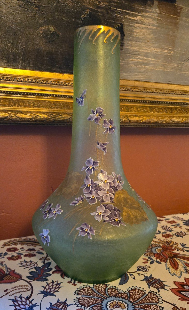 Montjoye (françois Théodore Legras), “violet” Vase, Nile Green. 