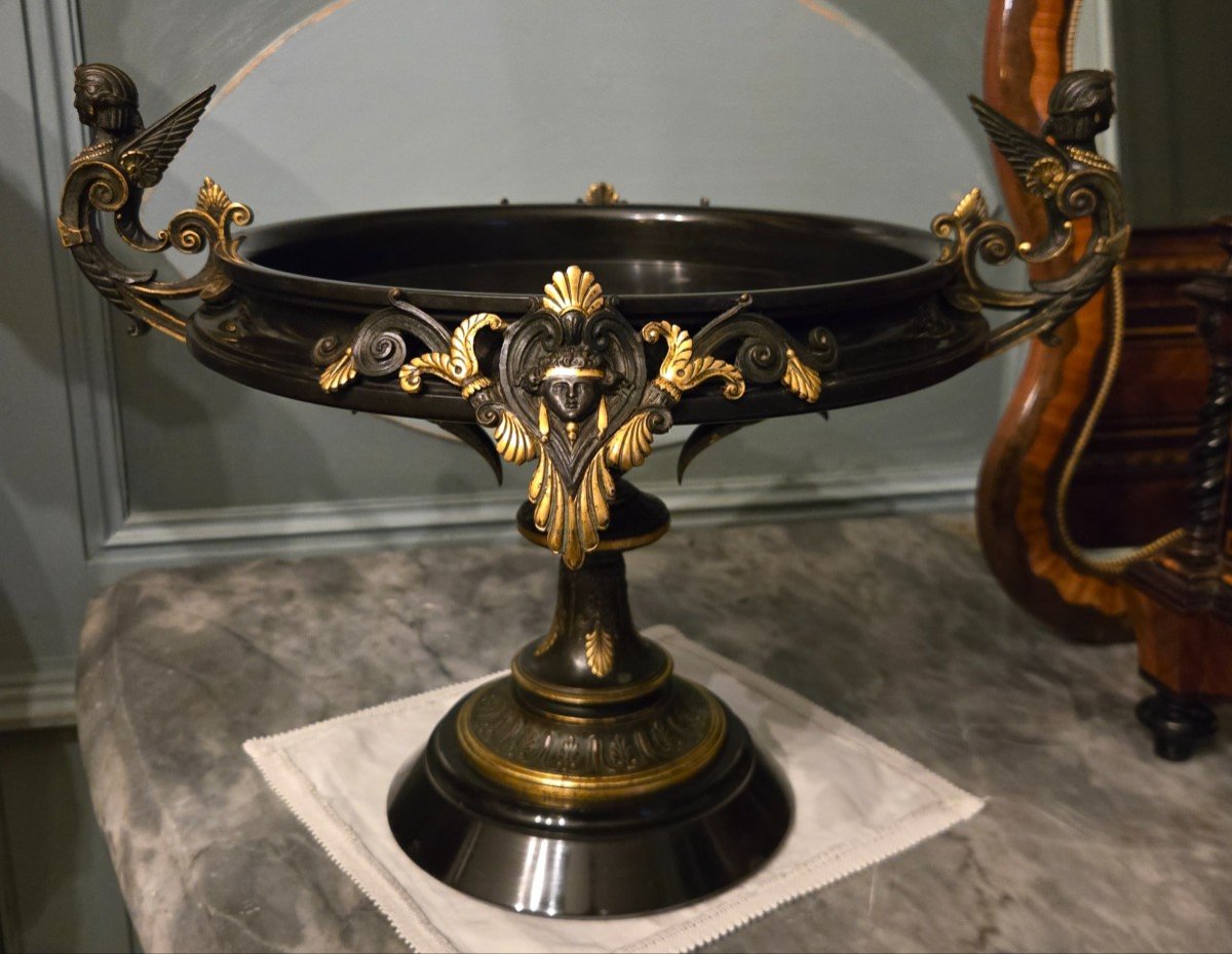 Coupe Sur Pied à L’antique En Marbre Et Bronze. époque XIXème.