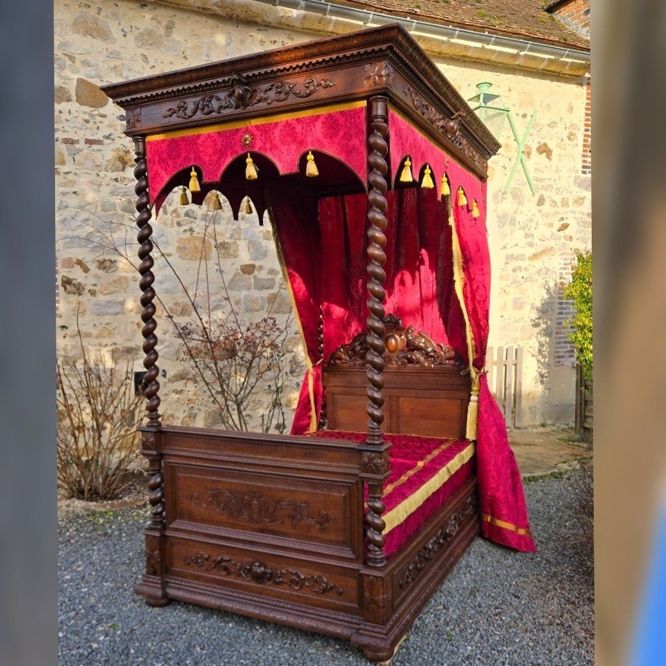 Louis XIII Columned Castle Bed, 19th Century.-photo-2