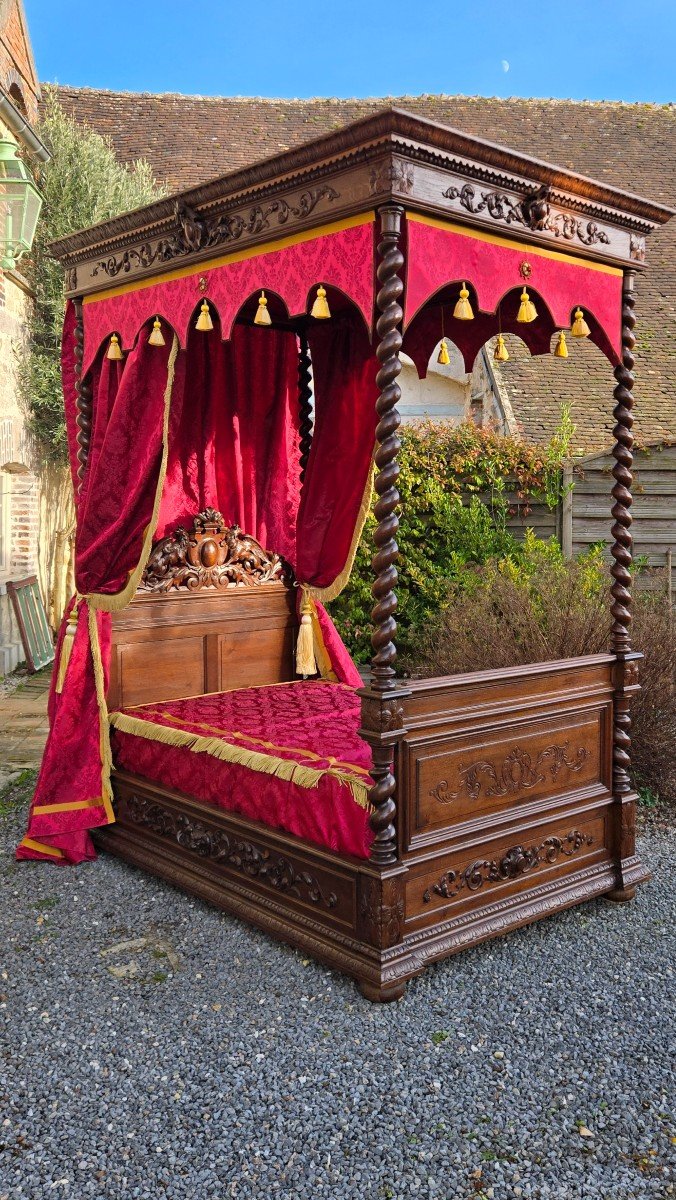 Louis XIII Columned Castle Bed, 19th Century.