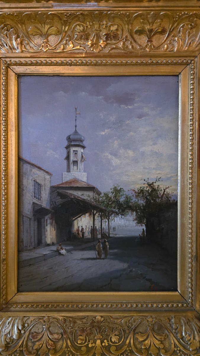 Oil On Orientalist Canvas, Rue Du Minaret 19th Century-photo-2