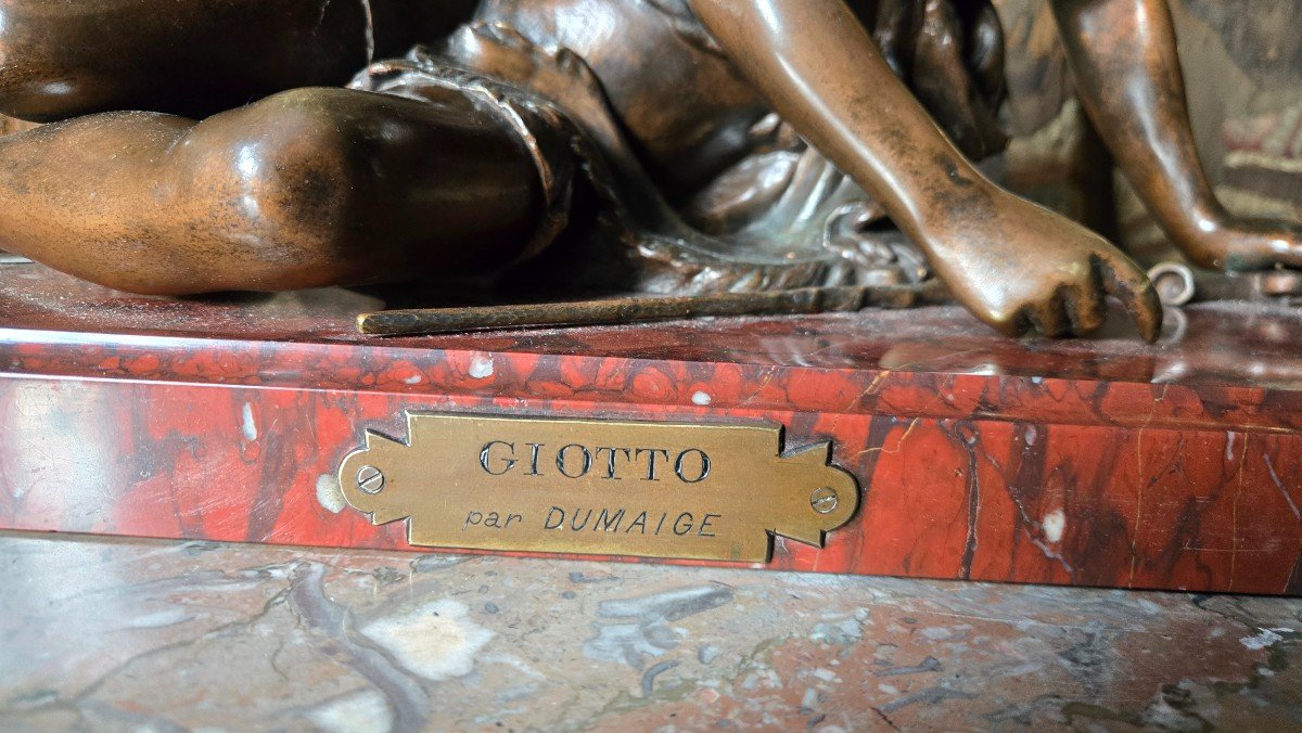 Bronze By Giotto On Marble, After Dumaige 19th Century -photo-2