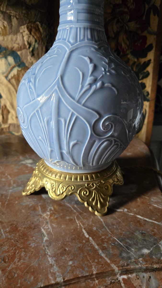 Paire De Lampe En Porcelaine Bleu Céladon XIX ème-photo-2