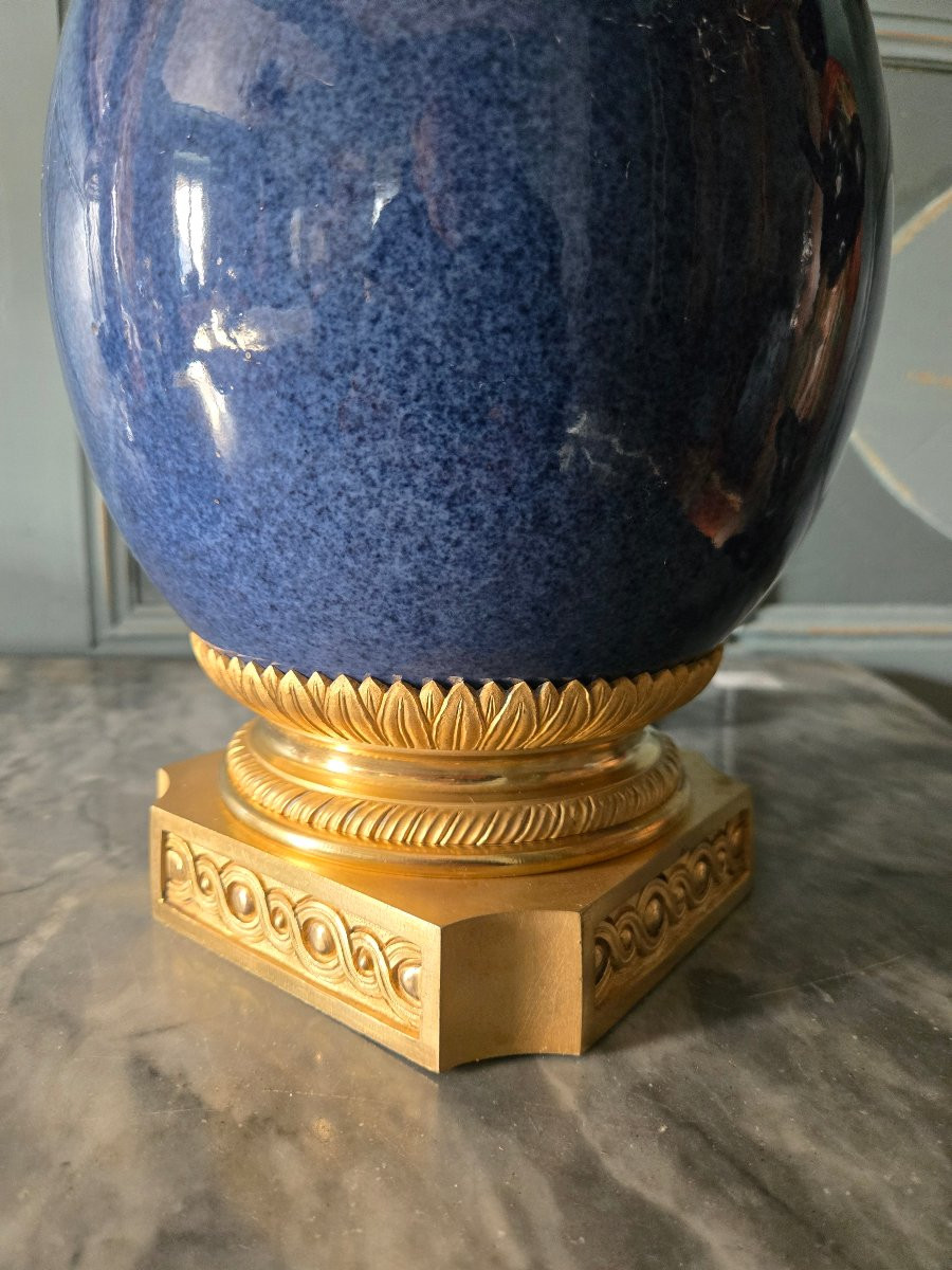Lampe De Salon En Porcelaine Et Bronze Doré, Style Louis XVI, XIXème Siècle. -photo-4